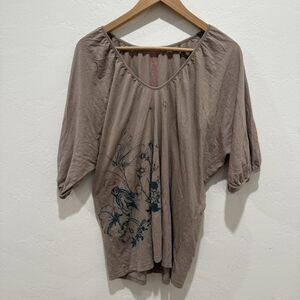 Old Navy Womens Blouse XL Extra Large Brown 3/4 Sleeve V Neck Shirt